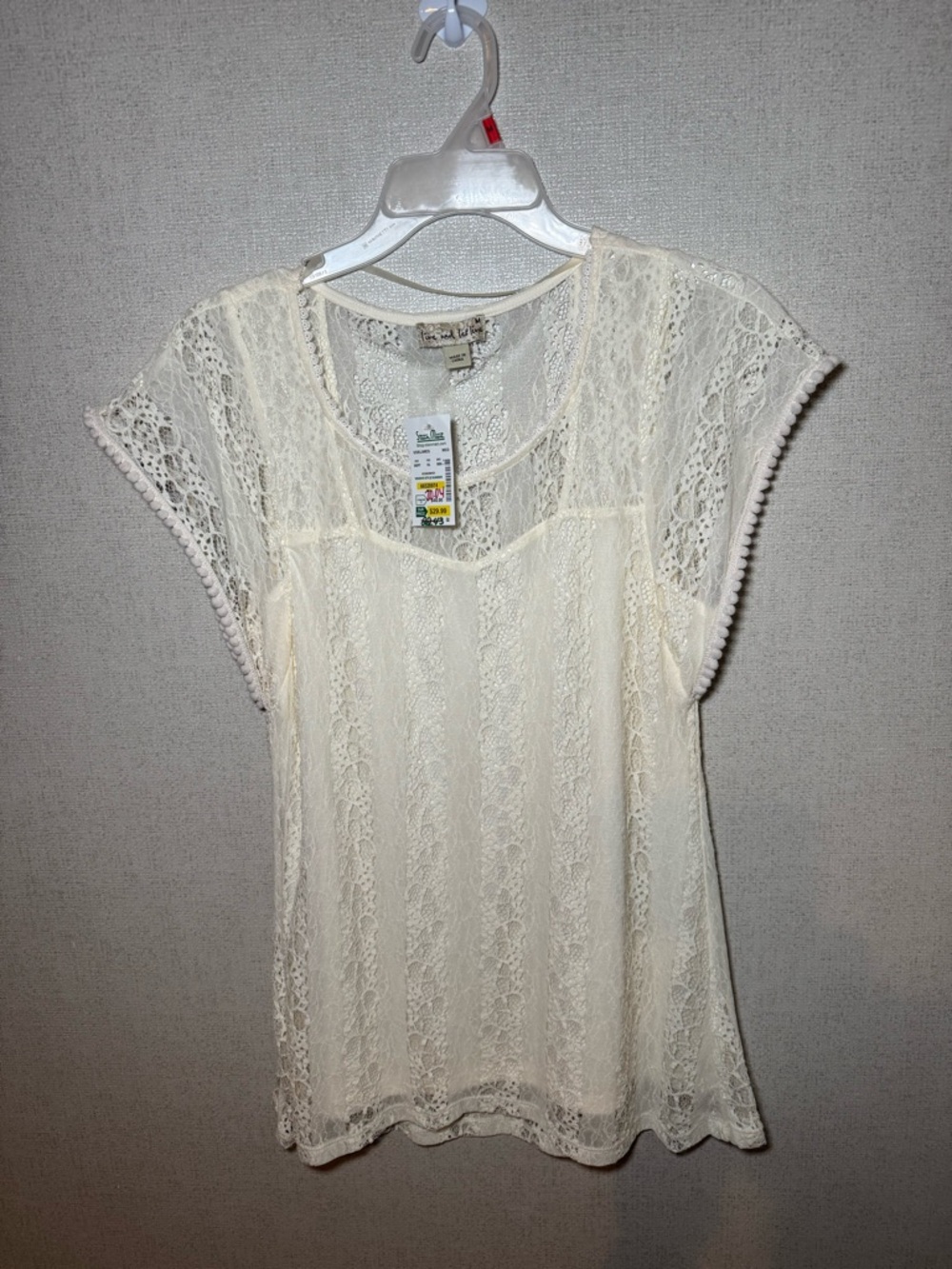 Live and let live Cream Lace Short Sleeve Top